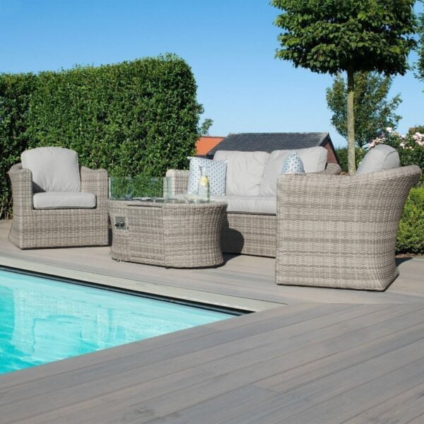 Oxford 2 Seat Rattan Sofa Set with Fire Pit Coffee Table