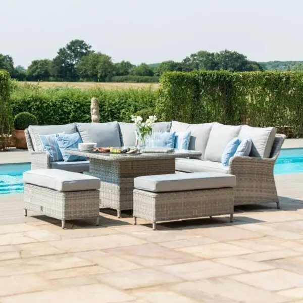 Oxford Royal Rattan Corner Dining Sofa Set with Ice Bucket & Rising Table