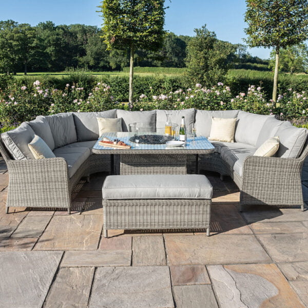 Oxford Royal U-Shaped Rattan Sofa Set with Fire Pit Table