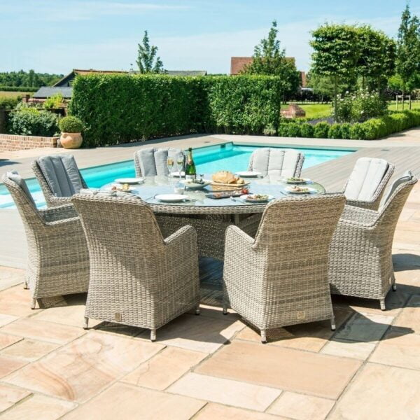 Maze - Oxford Venice 8 Seat Round Rattan Fire Pit Dining Set with Lazy Susan