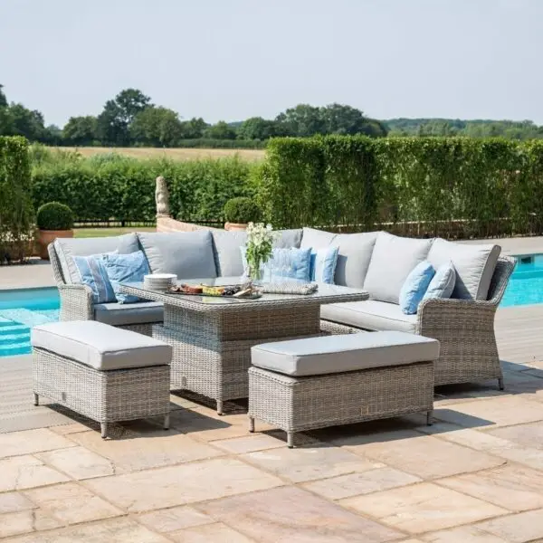 Oxford Royal Rattan Corner Dining Sofa Set with Ice Bucket & Rising Table