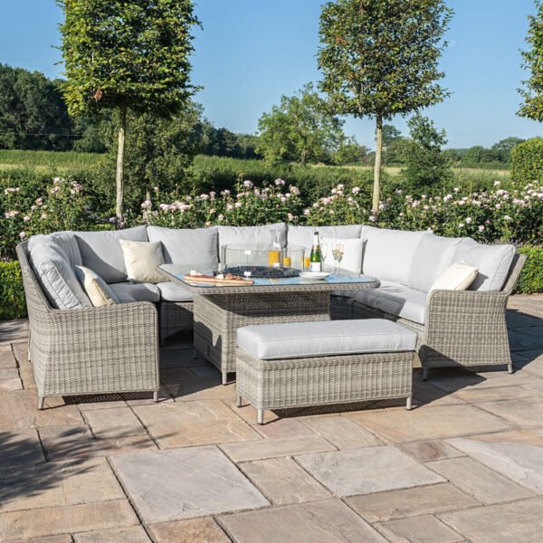 Oxford Royal U-Shaped Rattan Sofa Set with Fire Pit Table