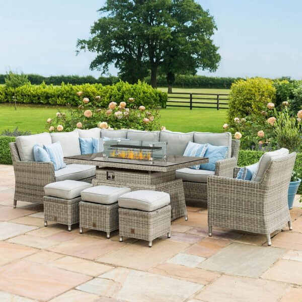 Oxford Corner Rattan Dining Set with Fire Pit Rising Table