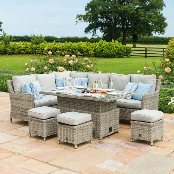 Oxford Rattan Corner Dining Set with Ice Bucket & Rising Table