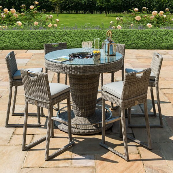 Oxford 6 Seat Round Rattan Bar Set with Ice Bucket