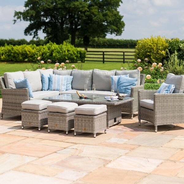 Oxford Rattan Corner Dining Set with Armchair, Ice Bucket & Rising Table