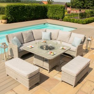 Oxford Royal Rattan Corner Dining Sofa Set with Fire Pit Table